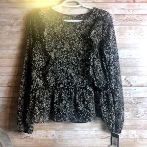 Floral Black Blouse with Tank Top (Smoker)